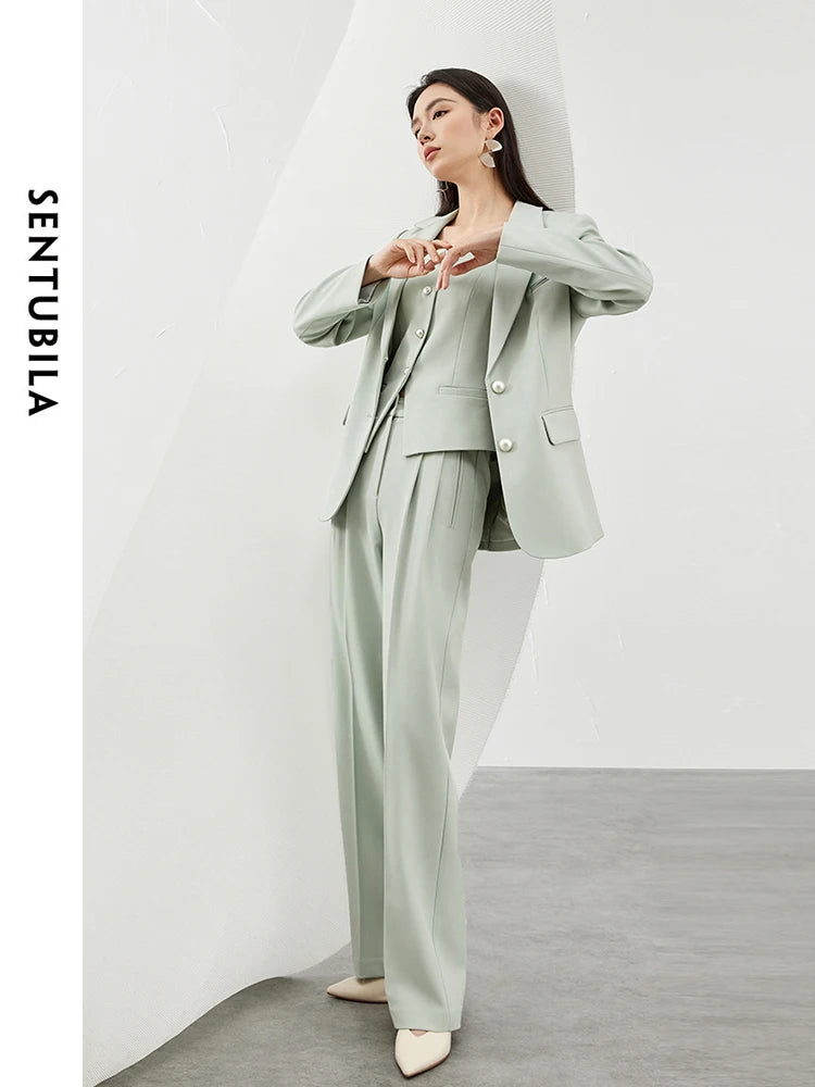 SENTUBILA 3 Piece Blazer Pant Suit Sets Women 2025 Autumn Suit Jacket Waistcoat Dress Pant Office Outfit Matching Set 141Z53565.