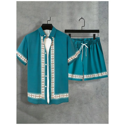 Casual Y2k Men's Shorts, Fashionable Men's Short-sleeved Shirts, Summer Short-sleeved Shirts And Beach Shorts Men's Sets.