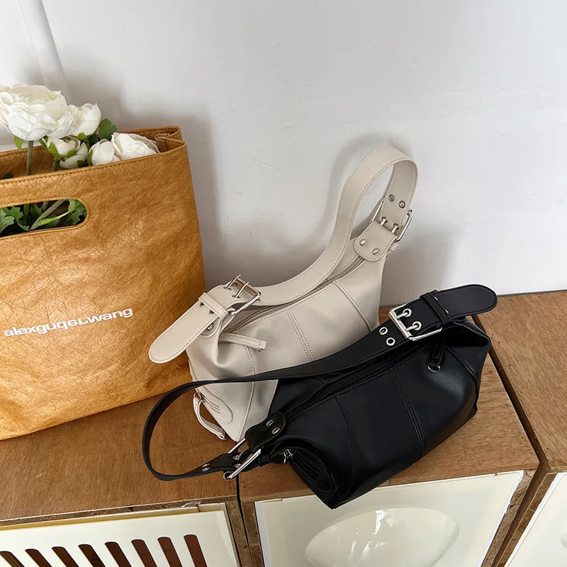 Y2K Style Shoulder Bag For Women Trendy Motorcycle Handbag Minimalist Shoulder Purse For Girls Street Wear.