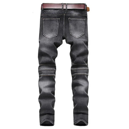 Herbst männer Patchwork Vintage Biker Jeans Hip Hop Hosen Dünne Gerade Elastische Radfahren Denim Hosen Männlichen Mode Streetwear.