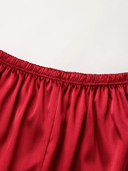 Solides Pyjama-Set mit langen Ärmeln, Knopfleiste, Revers, Oberteil und Hose, Pyjama-Set, Damen-Nachtwäsche und Loungewear.