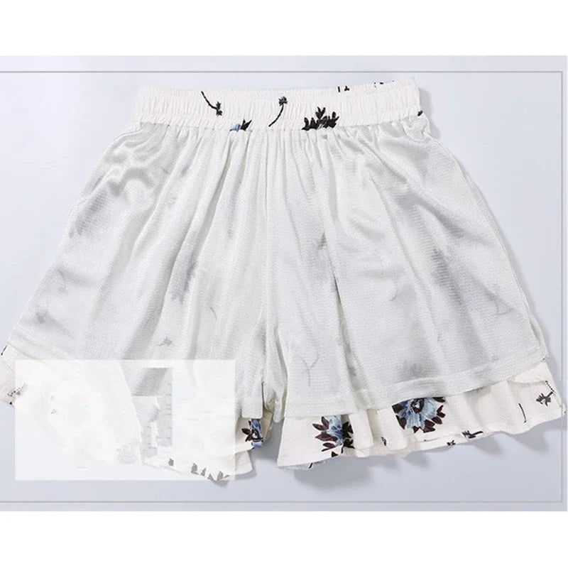 Summer Women Wide Leg Short Pants Skirt, High Waist Loose A-line Skirt Shorts Fashion Casual Chiffon Hot Pant Asian Size M-6XL.