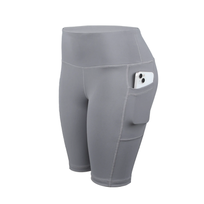 CHRLEISURE Women Solid Yoga Shorts with 3 Pockets High Waist Butt Lifting Workout Tights Gym Elastic Cycling Shorts Activewear