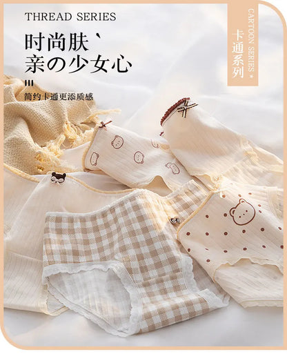 5Pcs/Set M-XL Women's Panties Cotton Underwear Cute Cartoon Bear Girl Briefs Mid Waist Underpants Breathable Panty Sexy Lingerie.