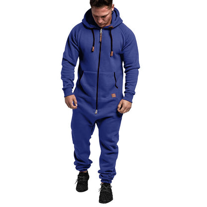 New Custom 3D Full Design Jumpsuit Pajamas Long-sleeved sports pants solid color splicing casual sweater men's zipper hoodie
