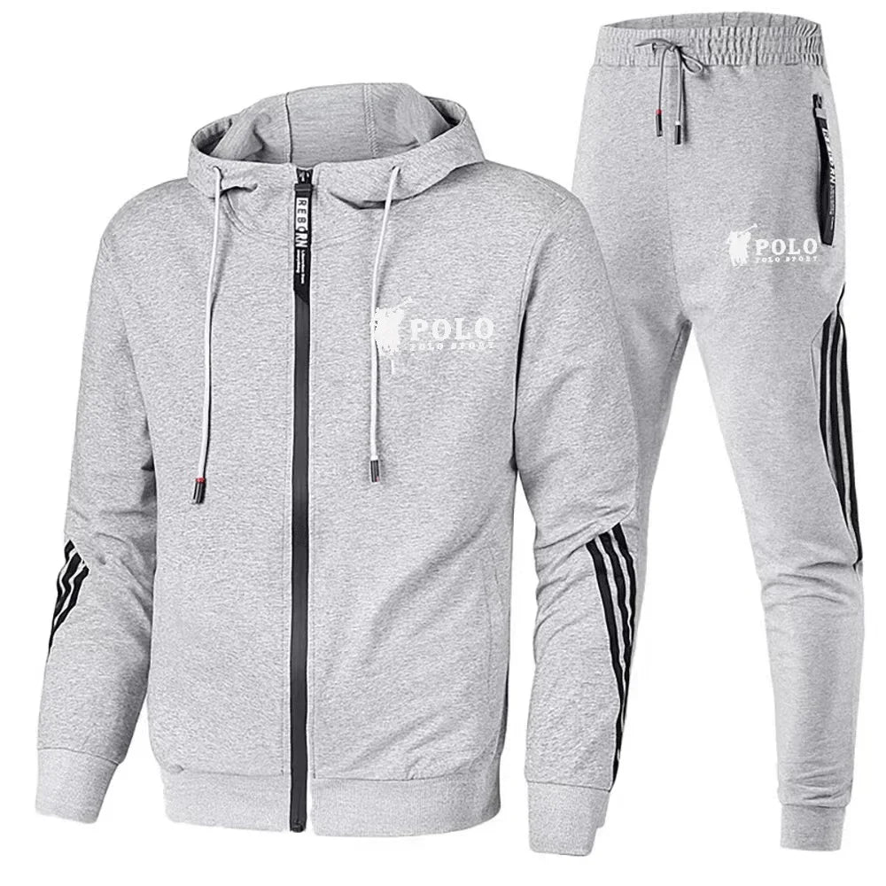 Men's printed zipper hooded sweatshirt + long pants 2-piece set, fashionable sportswear, new product, fitness jogging suit set.