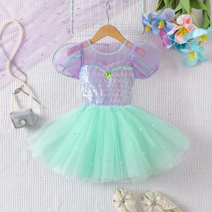 Mädchen Prinzessin Kleider Meerjungfrau Motto Party Sling Mesh Rock Pailletten Leistung Kostüm Geburtstag Kinder Kleidung Perle Säuglings Kleid.