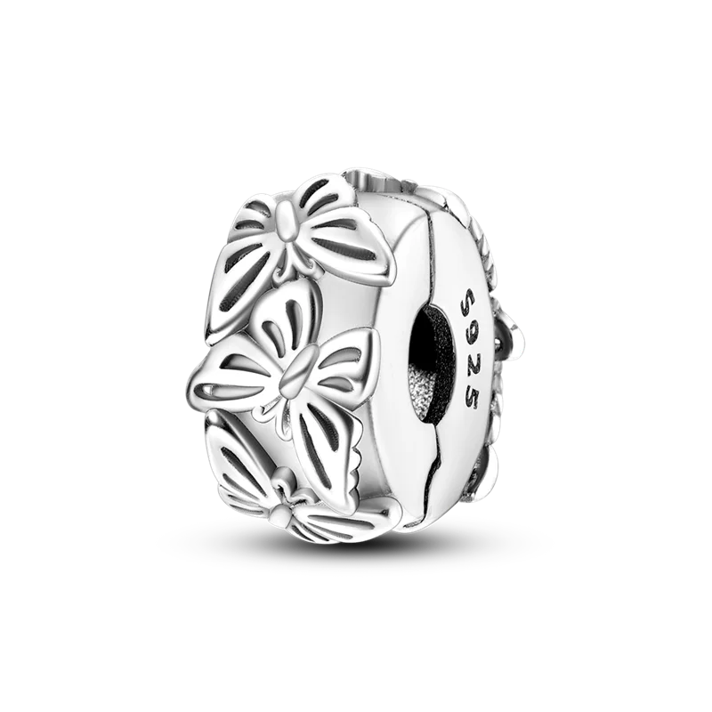 Silver Clasp 925 Sterling Silver CZ pave Clip Charms Daisy Beads Stopper Safety Chain fit Original Bangle Bracelet Jewelry Clip