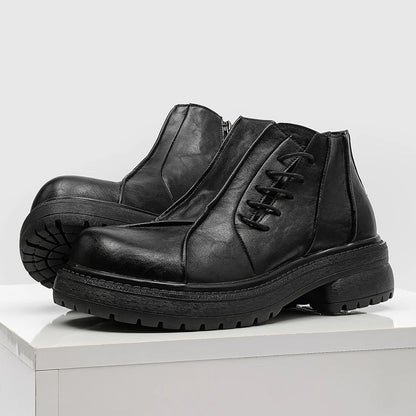 Autumn Winter Mens Ankle Boots Genuine Leather  Platform Chelsea Boots Street Style Male Motorcycle Boots High Top Walking Shoes