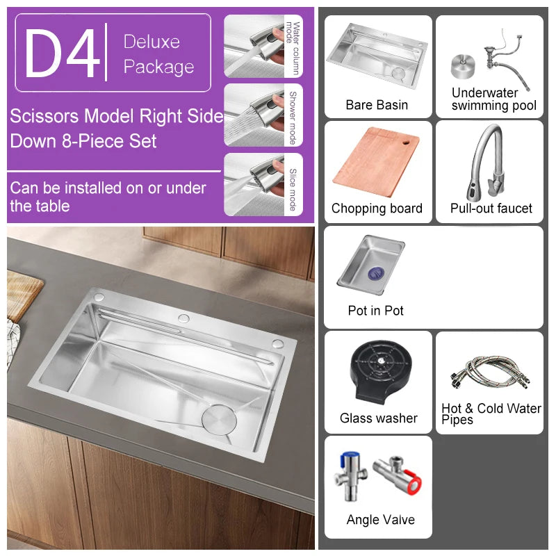 304 Stainless Steel Kitchen Sink Silver Embossed Large Single Slot Home Improvement Multifunction Wash Basin For Kitchen