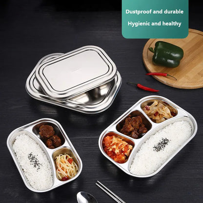 304 stainless steel dinner plate compartment with lid lunch plate.