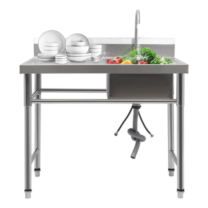 Küchenspüle mit 201 Stauraum, Edelstahlspüle mit Waschbecken, 100 x 60 x 93 cm, freistehendes kommerzielles Küchenspüle aus Edelstahl