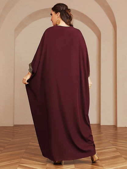 Wow! Langarm-Abaya in Übergröße mit Goldfolie – atemberaubendes arabisches Kleid, steigern Sie Ihren Stil für jede Veranstaltung!.