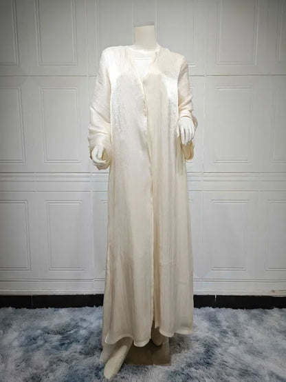 2025 Ramadan Satin muslimischen bescheidenen Kleid arabische Frauen öffnen Abaya Dubai islamische Langarm Cardigan Kleidung Truthahn schlichte Robe