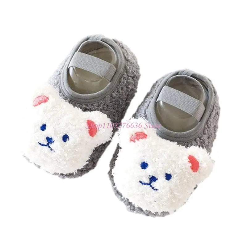 R6FD Warm Winter Baby Slippers Toddler Plush Floor Sock Shoes Anti-slip Walking Shoes