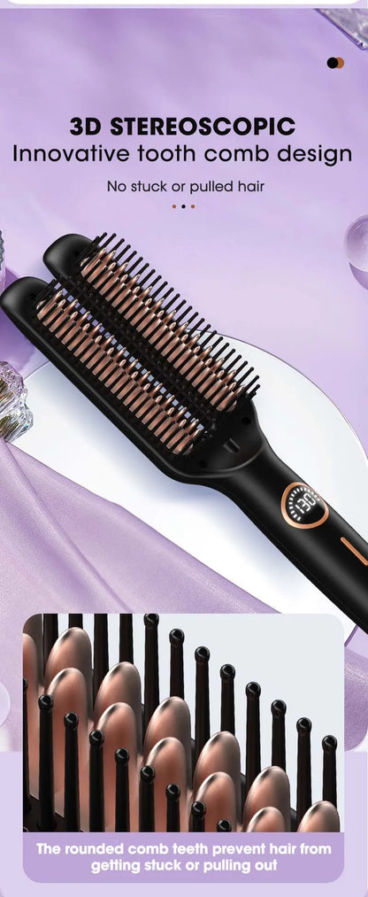 Professional Iron Straight Hair Hot Comb Double Heating Plate Ceramic Fast Heating Straightener Comb Electric Brush Straightener.