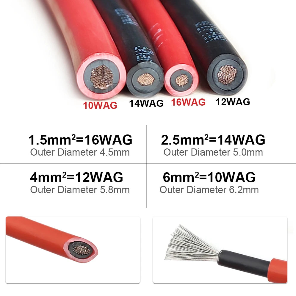 Solar Panel Cable Extension Copper Wire 4mm² 6mm² 2.5mm² 1.5mm² 12 10 14 16AWG 1 Pair PV Solar Cable Connectors Set Solar Wire.