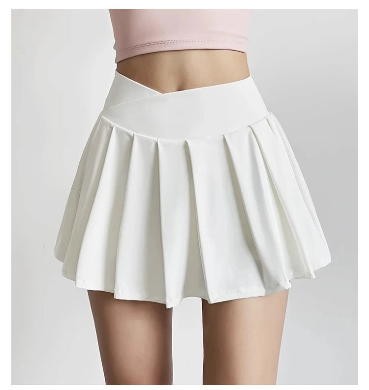 Sports Short Skirt Women's Summer Anti Glare Yoga Pants Fitness Clothes Quick Drying Breathable High Waist Pleated Tennis Skirt.