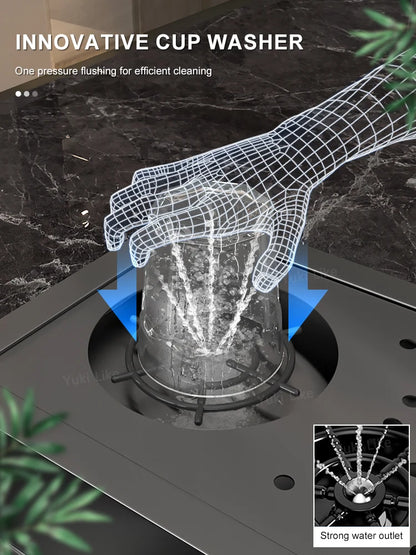 Versteckte Küchenspüle aus Edelstahl, Unterbau, Mini-Einzelschlitz, klein, multifunktional, für Wohnmobile, Café, Bar, Waschbecken mit Deckel, Gartenbalkon