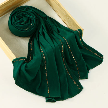 Rhinestone Modal Cotton Jersey Hijab Scarf For Women Stretch Shawl Plain Muslim Headband Fashion Solid Color Long Muffler.