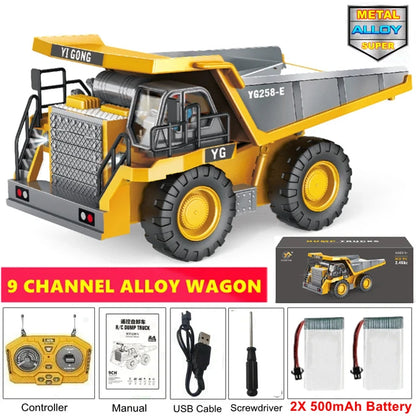 4WD Remote Control Excavator Toy Radio Controlled RC Dump Truck Vehicle Crawler Bulldozer Construction Car Gifts for Kids Boys
