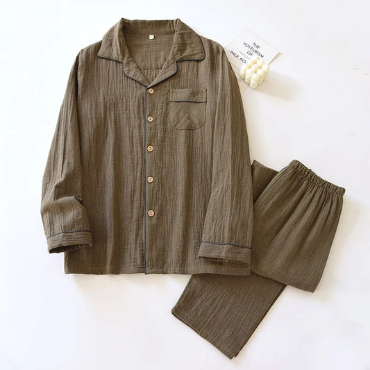 2025 New Spring Couple's Pajama Set 100% Cotton Long Sleeve Long Pants Two Piece Set for Men and Women's Home Furnishings.