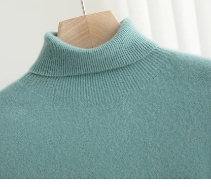 Men 100% Merino Wool Sweater Turtleneck Knitted Pullover Cashmere Warm Solid Color Clothes Business Bottoming Tops Autumn Winter