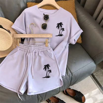 Women Tracksuit C Letter Print Short Sleeve T-shirt Drawstring Shorts Sport Suit Lady Exercise T-shirt Shorts Two-piece Suit.