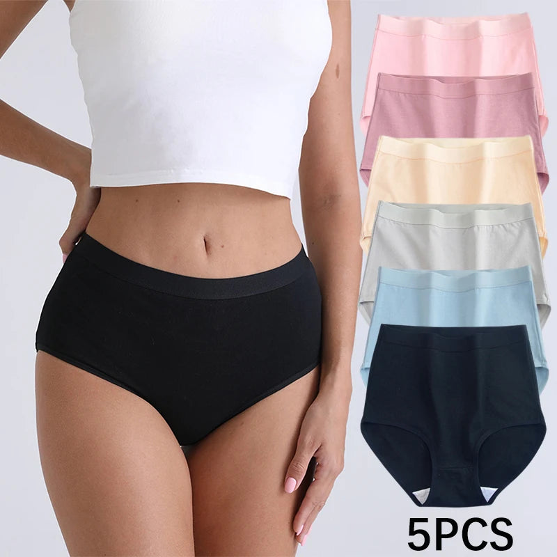 FallSweet 5PCS/set Women’s Cotton Panties Seamless Plus Size Briefs Solid Underwear Soft Breathable Underpants Female Lingerie.