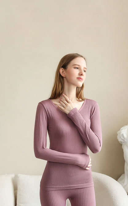 Frauen Thermo Unterwäsche Winter Langarm Winterkleid ung nahtlose Thermo Unterwäsche Intim Set Frau dicke 2 Stück Nachtwäsche.