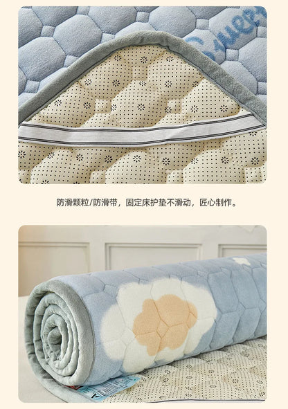 Winter Dormitory Soft Mattress Toppers Thick Warm Coral Velvet Bed Sheet Non-slip Mattress Cover Thin Bed Pad Tatami Floor Mat.