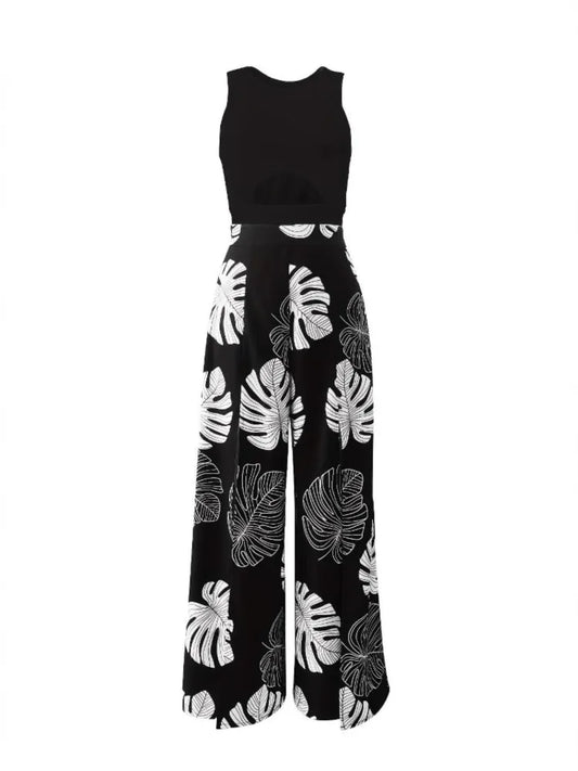 Summer Fashion Two Piece Outfits Woman New Women's Elegant Casual Hollow O Neck Short Vest Printed Trousers Set Women Clothes.