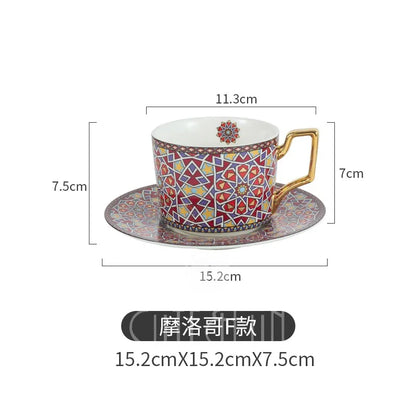Luxury Coffee Cup and Saucer Set for Cappuccino, Latte, Espresso, Moroccan Style, Ceramic Tea Cup, Kitchen Tool, House Warming.
