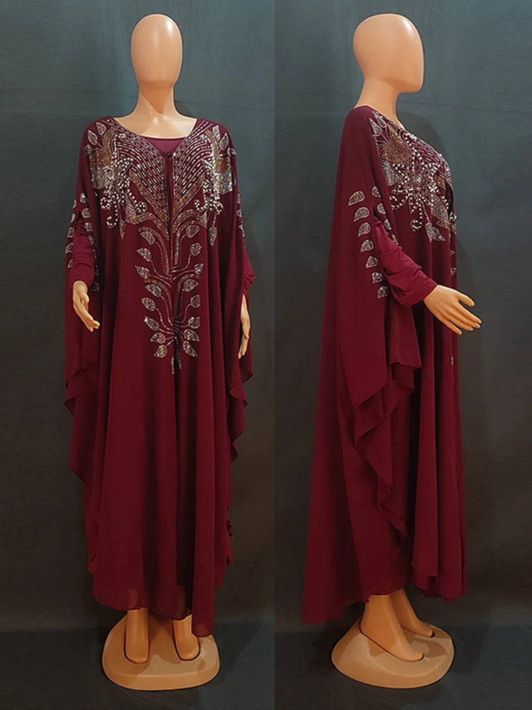 Chiffon Boubou Muslim Fashion Abaya 2-teiliges Set Dubai Türkei Maxikleid Musulman Ensembles Kaftan Marocain Islamische Kleidung.
