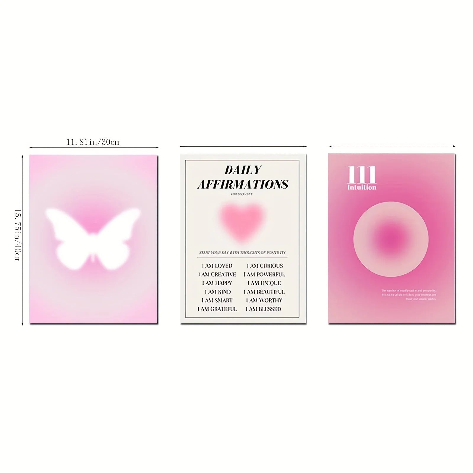 3pcs Nordic Pink Gradient Butterfly Canvas Wall Art Paintings Minimalistic Artwork Prints And Posters Pink Heart Pictures.