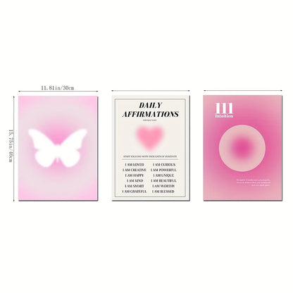 3pcs Nordic Pink Gradient Butterfly Canvas Wall Art Paintings Minimalistic Artwork Prints And Posters Pink Heart Pictures.