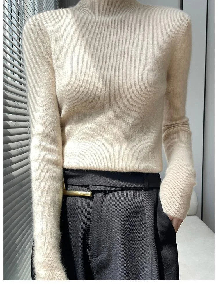 Herbst Winter Frauen Pullover Slim Fit Hohe Strecth Pullover Langarm Inneren Tragen Mock Neck Gestrickte Tops Koreanische Mode Jumper.