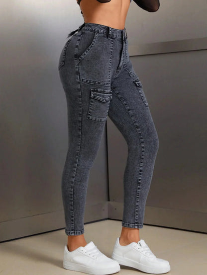 High Waist Women's Denim Slim Fit Jeans Butt Lifting Mid Waist Comfortable Stretchy Long Pants Fashionable Casual Trousers.