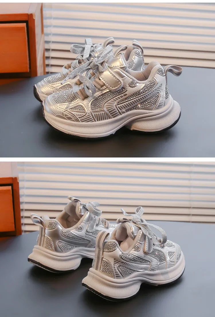 Kids Casual Running Shoes with Rhinestones Boys Girls Sports Shoes Mesh Breathable 2024 New Children Sneakers Fashion Trendy.