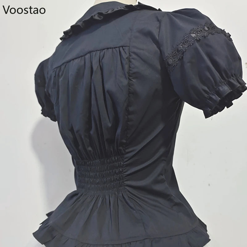 Victorian Gothic Lolita Shirts Women Sweet Elegant Detachable Long Sleeves Blouses Japanese Vinatge Peter Pan Collar Slim Tops.