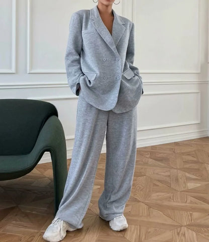 2025 New Women's Solid Color 2-piece Long Sleeve Sports Jacket And High Waist Pants Office Women's Set.