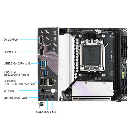 JGINYUE AM5 Motherboard supports AMD Ryzen 7000 series CPU processors DDR5 dual channel Memory RAM ITX B650i Night Devil.