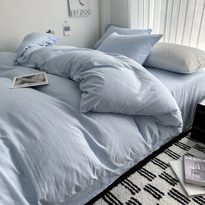 Bed Linen Solid Cotton Bedding Set with Sheet Duvet Cover Pillowcases Single Couple Bedsheet King Queen Double Twin Size.