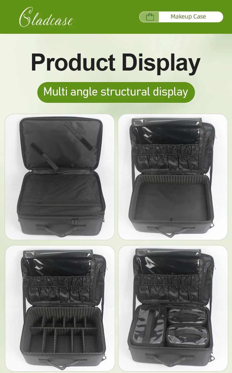 GLADCASE Makeup Case Large Waterproof Makeup Toolbox Professional With Brush Holder Beauty Cosmetic Suitcase Make Up Organizer.