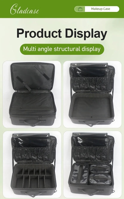 GLADCASE Makeup Case Large Waterproof Makeup Toolbox Professional With Brush Holder Beauty Cosmetic Suitcase Make Up Organizer.