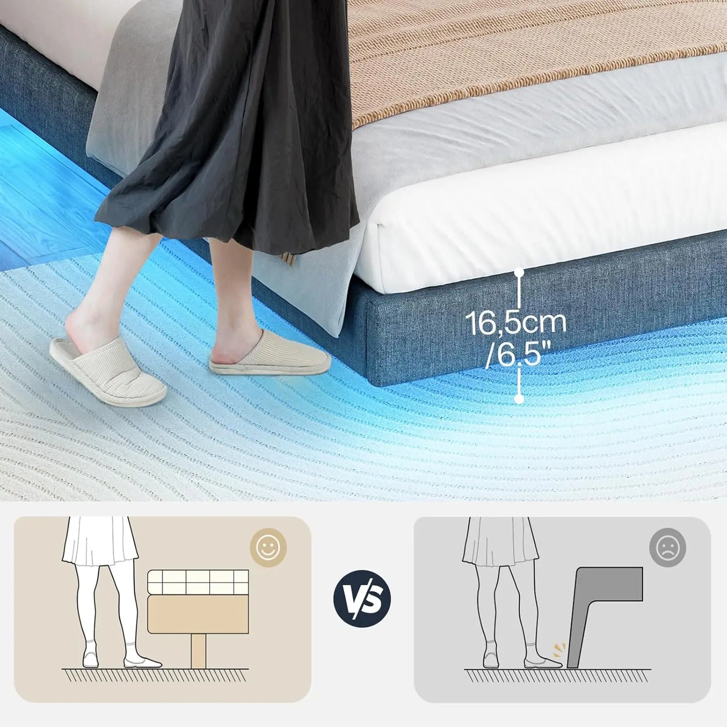 Gästebett 90 x 200 cm mit Ladestation und LED-Beleuchtung, Bettrahmen, einfache Montage zum Schlafen