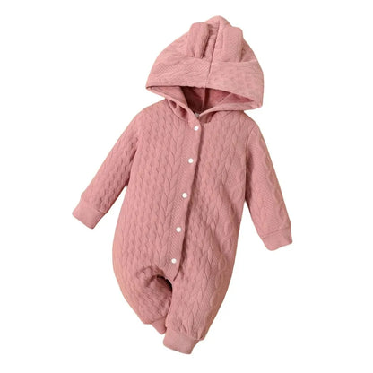 0-18 Monate Neugeborenes Baby Mädchen Bodysuit einfarbig Hoodie Langarm Stram pler Herbst & Winter warme Overall Kleidung für Baby.