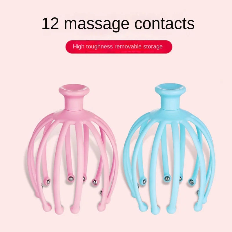 Head Massager Neck Massage Octopus Scalp Stress Relax 12 Antennae Massage Head Meridian Comb Point Pressing Head Artifact.