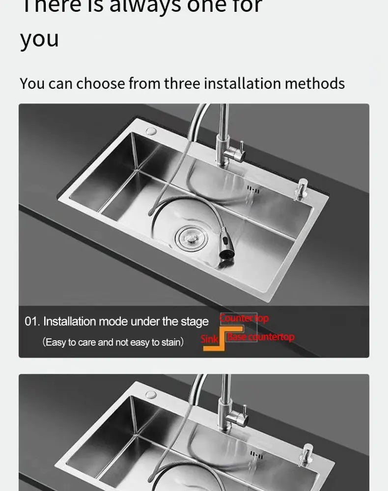 Thickened 304 Stainless Steel Single Sink Kitchen Sink Undermount Dishwashing Trough for Home Improvement