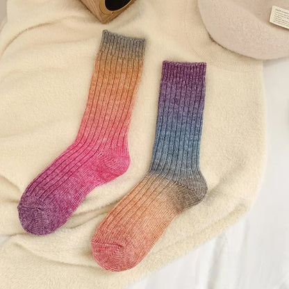 Winter Thick Warm Long Socks Gradient Wool Cashmere Kawaii Socks Women Thermal Floor Sleeping Socks New Year Gift Autumn 2024New.